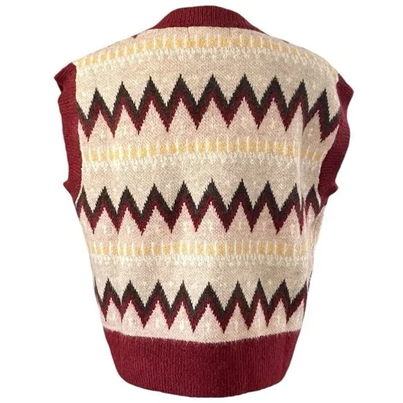 NWT‎ Cider Wave Aztec Sweater Vest Womens S V-Neck Knit Old Money Cabin Academia - Picture 4 of 10